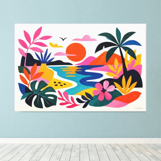 Modern retro tropical landscape canvas afdruk (Insitu (Houten vloer))
