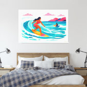 Modern retro tropical surf 02 canvas afdruk (Insitu (Slaapkamer))