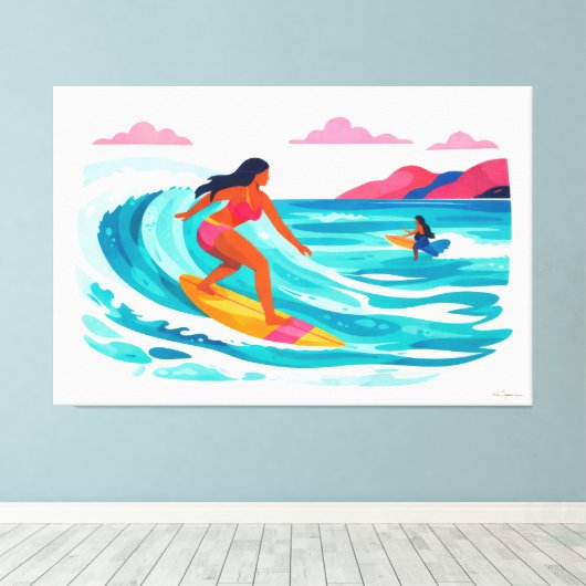 Modern retro tropical surf 02 canvas afdruk (Insitu (Houten vloer))