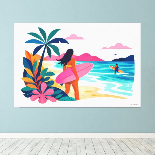 Modern retro tropical surf 03 canvas afdruk (Insitu (Houten vloer))