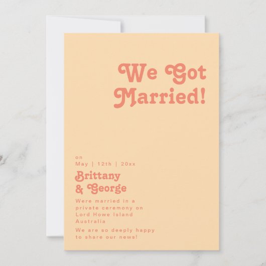 Modern Retro | Trouwkaart in Sinaasappel Crème Kaart (Voorkant)