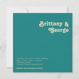 Modern Retro | Trouwuitnodiging Teal Square Kaart