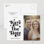 Modern Retro Typography Photo Wedding Aankondigingskaart (Voorkant / Achterkant)