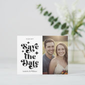 Modern Retro Typography Photo Wedding Aankondigingskaart (Staand voorkant)