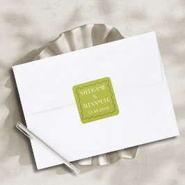 Modern Retro Vibrant Bold Citrus Green Wedding Vierkante Sticker