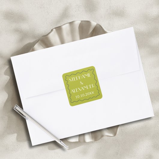 Modern Retro Vibrant Bold Citrus Green Wedding Vierkante Sticker