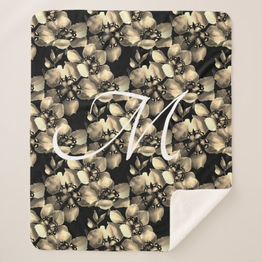 Modern Retro Victoriaans Floral Pattern Monogram Sherpa Deken (Voorkant)