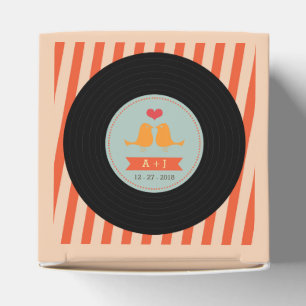 Modern Retro Vinyl Record Oranje Sky Blue Wedding Bedankdoosjes