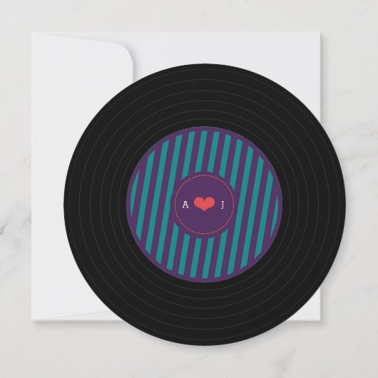 Modern Retro Vinyl Record Paarse & Aqua bruiloft Kaart (Achterkant)