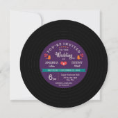Modern Retro Vinyl Record Paarse & Aqua bruiloft Kaart (Voorkant)