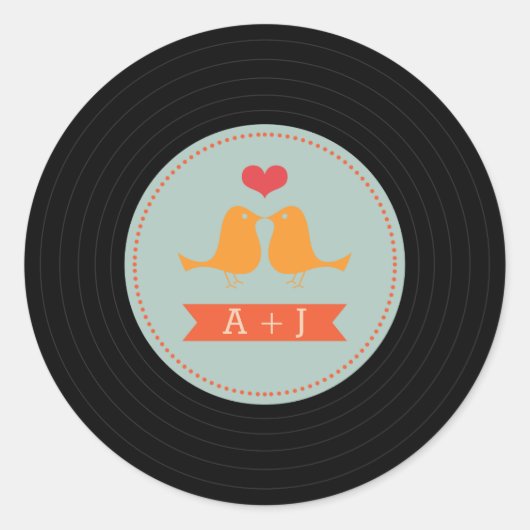 Modern Retro Vinyl Record Tortelduifjes Sky Blue Ronde Sticker (Voorkant)
