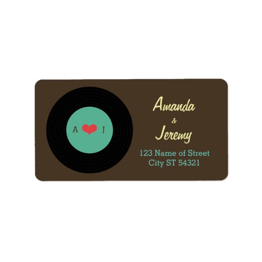 Modern Retro Vinyl Record Wedding Etiket (Voorkant)