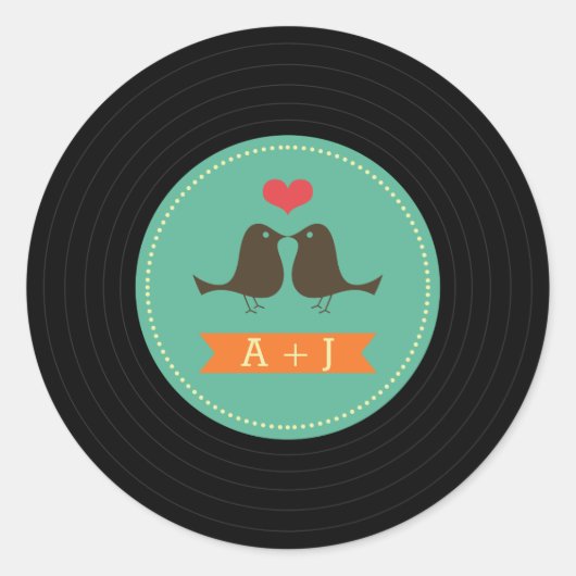 Modern Retro Vinyl Record Wedding Ronde Sticker (Voorkant)