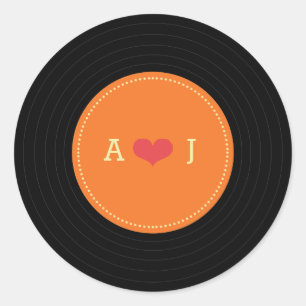 Modern Retro Vinyl Record Wedding Ronde Sticker