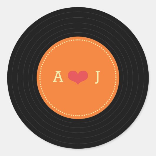 Modern Retro Vinyl Record Wedding Ronde Sticker (Voorkant)