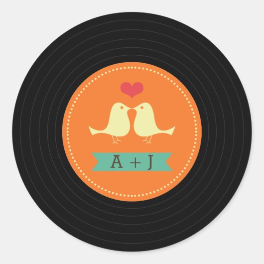 Modern Retro Vinyl Record Wedding Ronde Sticker (Voorkant)
