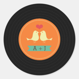 Modern Retro Vinyl Record Wedding Ronde Sticker