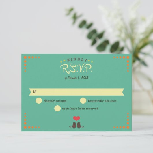 Modern Retro Vinyl Record Wedding RSVP Kaartje (Staand voorkant)