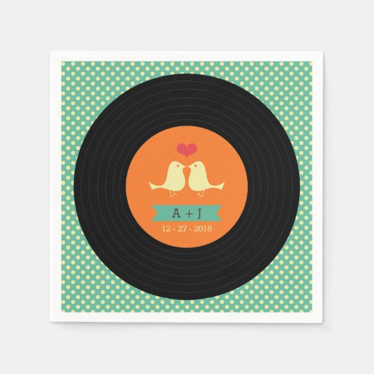 Modern Retro Vinyl Record Wedding Servetten (Voorkant)