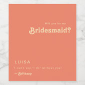 Modern Retro | Voorstel voor Coral Bridesmaid Wijn Etiket (Enkel label)