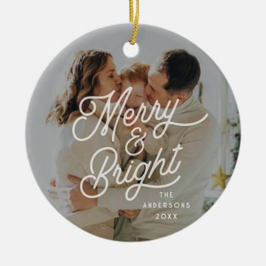 Modern Retro vrolijk en helder foto vet script Keramisch Ornament (Voorkant)