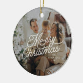 Modern Retro Vrolijk Kerstfeest Foto vet script Keramisch Ornament (Links)