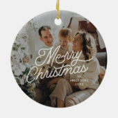Modern Retro Vrolijk Kerstfeest Foto vet script Keramisch Ornament (Achterkant)