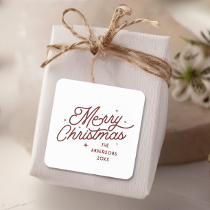 Modern Retro vrolijk kerstscript Cherry Red Vierkante Sticker