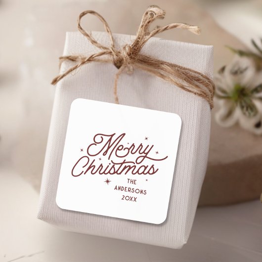 Modern Retro vrolijk kerstscript | Cherry Red Vierkante Sticker