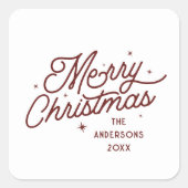 Modern Retro vrolijk kerstscript | Cherry Red Vierkante Sticker (Voorkant)