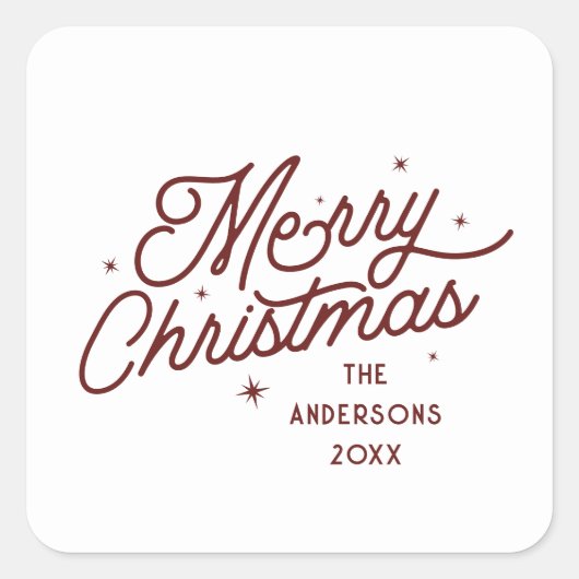 Modern Retro vrolijk kerstscript | Cherry Red Vierkante Sticker (Voorkant)