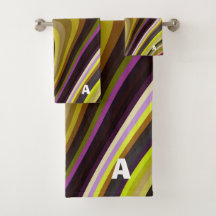 Modern Retro Wave Monogram Green Paars Brown