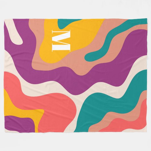 Modern Retro Wave Monogram kleurvol Fleece Deken (Voorkant (Horizontaal))