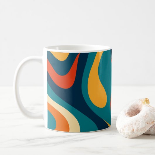 Modern Retro Wavy Abstract Pattern  Koffiemok (Met donut)