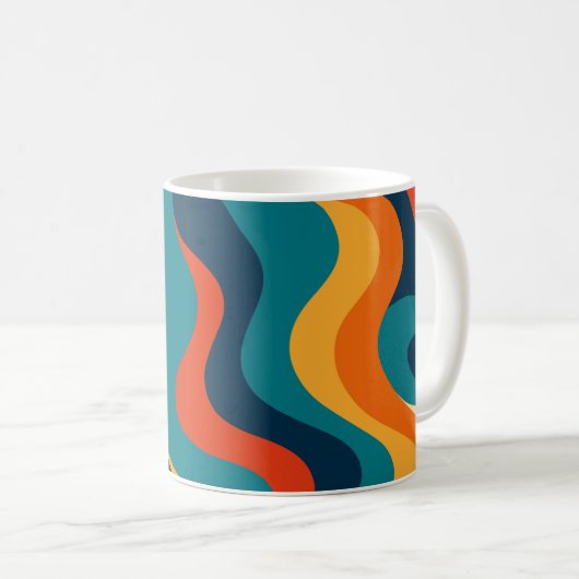 Modern Retro Wavy Abstract Pattern  Koffiemok (Voorkant rechts)