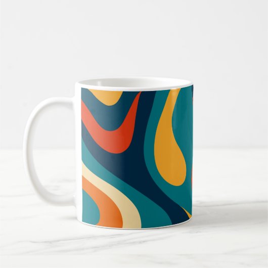 Modern Retro Wavy Abstract Pattern  Koffiemok (Links)