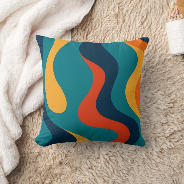 Modern Retro Wavy Abstract Pattern  Kussen (Deken)