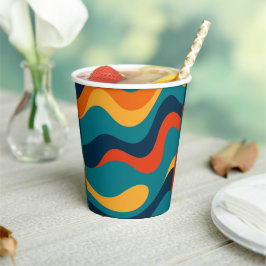 Modern Retro Wavy Abstract Pattern Papieren Bekers