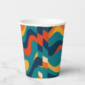 Modern Retro Wavy Abstract Pattern  Papieren Bekers (Rechts)
