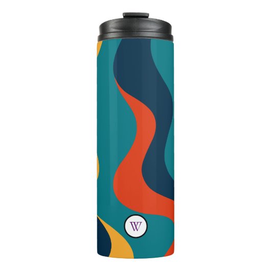 Modern Retro Wavy Abstract Pattern Thermosbeker (Voorkant)