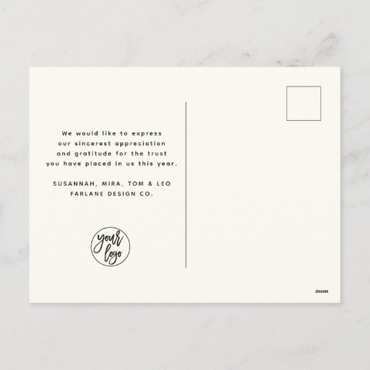 Modern Retro Whimsical Little Tree Business Logo Feestdagenkaart (Achterkant)