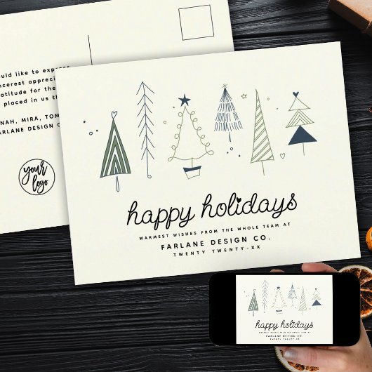 Modern Retro Whimsical Little Tree Business Logo Feestdagenkaart