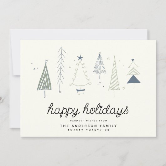 Modern Retro Whimsical Little Tree Forest Family Feestdagenkaart (Voorkant)