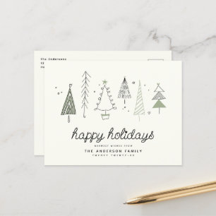 Modern Retro Whimsical Little Tree Forest Family Feestdagenkaart
