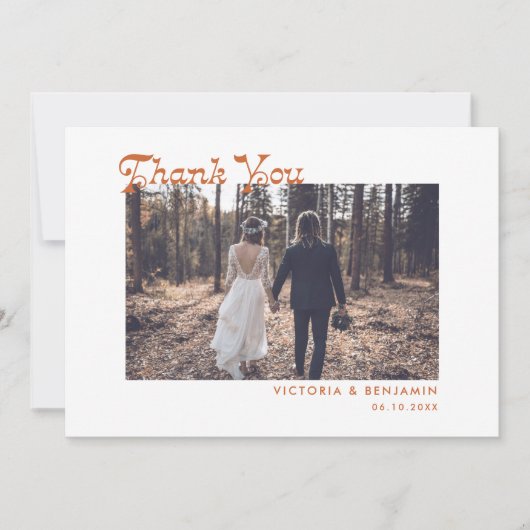 Modern Retro Whimsical Photo Wedding Bedankkaart (Voorkant)