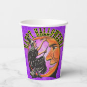 Modern Retro Witch en Moon on Violet Polka Dots Papieren Bekers (Achterkant)