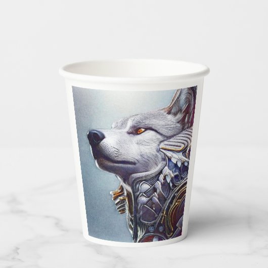 Modern, Retro Wolf Head Papieren Bekers (Achterkant)