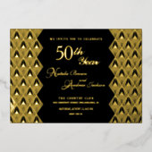 Modern Retro zwart en goud 50e Jubileum Folie Uitnodiging (Voorkant)