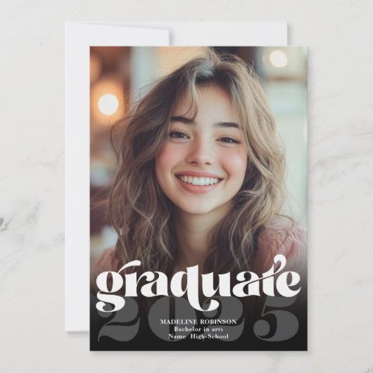 Modern Retro Zwart Wit 4 Foto Afstuderen Kaart (Voorkant)