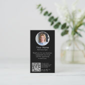 Modern Review Request with QR Code And Photo Black Visitekaartje (Staand voorkant)